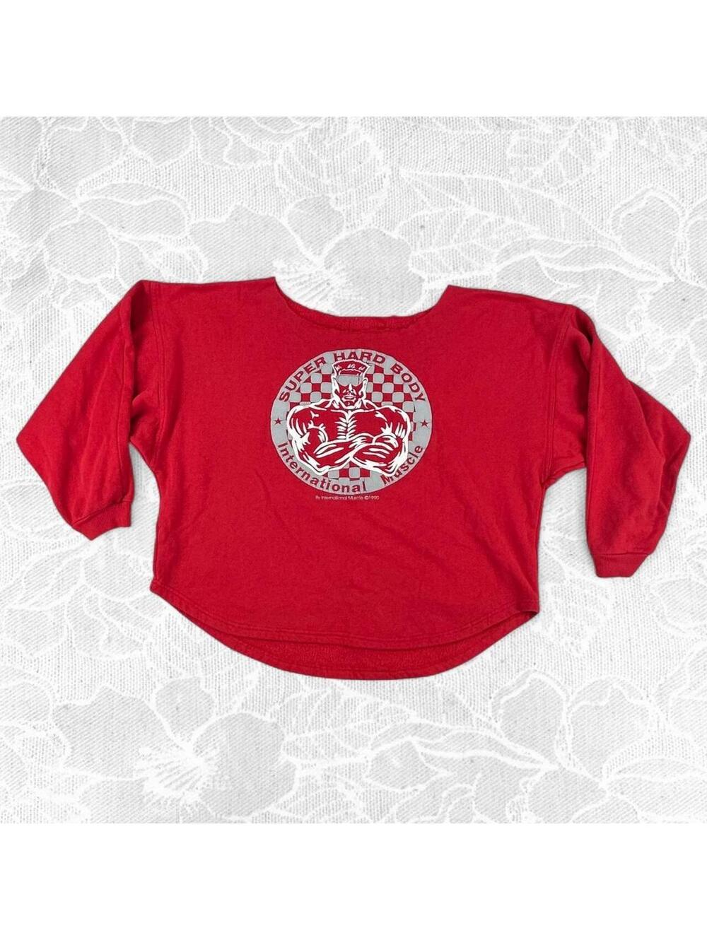 Vintage 90s International Muscle 'Super Hard Body' Graphic Red Sweatshirt
